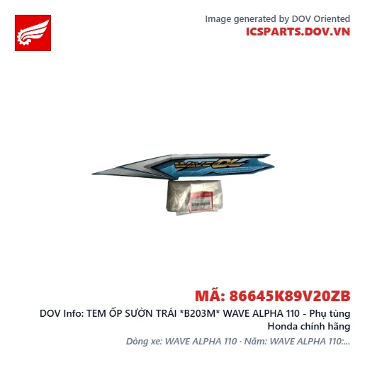 TEM ỐP SƯỜN TRÁI *B203M* WAVE ALPHA 110 - Phụ tùng Honda chính hãng