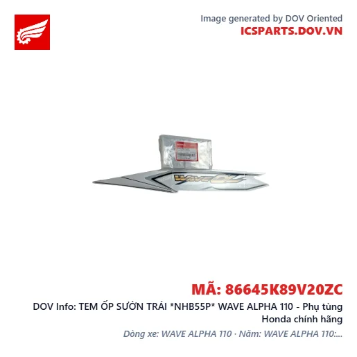 TEM ỐP SƯỜN TRÁI *NHB55P* WAVE ALPHA 110 - Phụ tùng Honda chính hãng