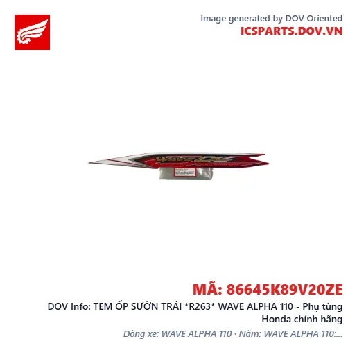 TEM ỐP SƯỜN TRÁI *R263* WAVE ALPHA 110 - Phụ tùng Honda chính hãng