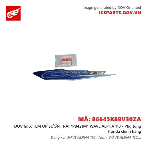 TEM ỐP SƯỜN TRÁI *PB421M* WAVE ALPHA 110 - Phụ tùng Honda chính hãng