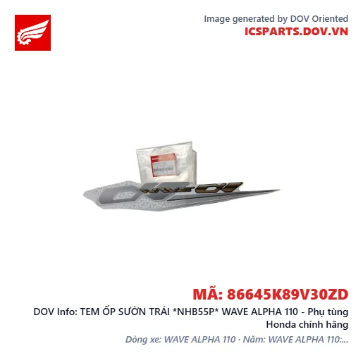 TEM ỐP SƯỜN TRÁI *NHB55P* WAVE ALPHA 110 - Phụ tùng Honda chính hãng