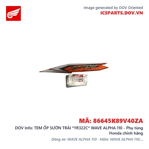 TEM ỐP SƯỜN TRÁI *YR322C* WAVE ALPHA 110 - Phụ tùng Honda chính hãng