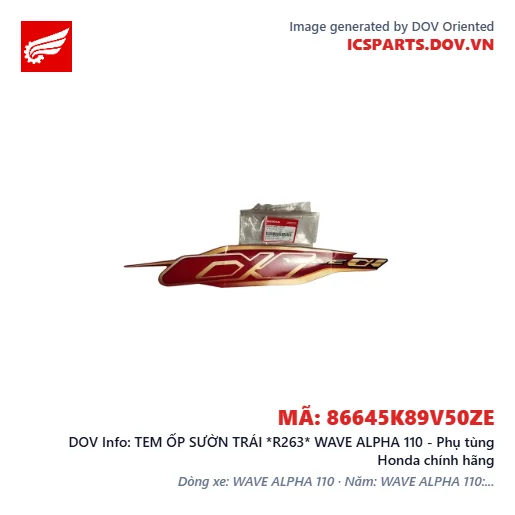 TEM ỐP SƯỜN TRÁI *R263* WAVE ALPHA 110 - Phụ tùng Honda chính hãng