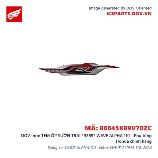 TEM ỐP SƯỜN TRÁI *R389* WAVE ALPHA 110 - Phụ tùng Honda chính hãng