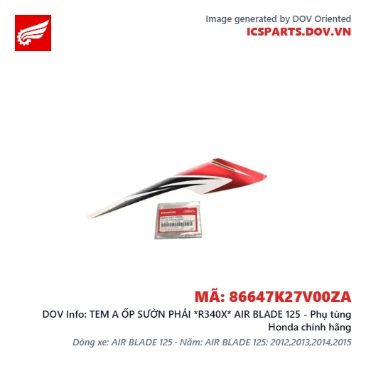 TEM A ỐP SƯỜN PHẢI *R340X* AIR BLADE 125 - Phụ tùng Honda chính hãng