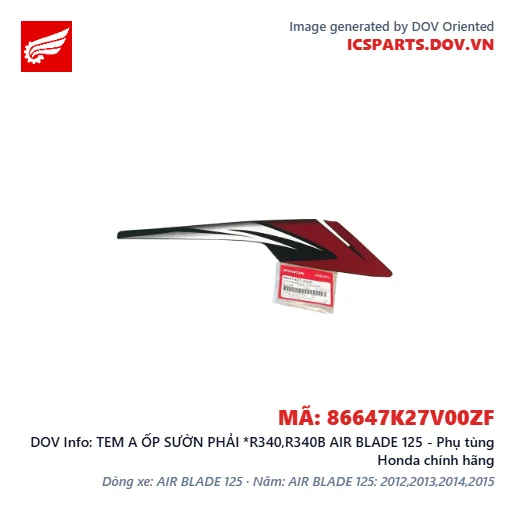 TEM A ỐP SƯỜN PHẢI *R340,R340B AIR BLADE 125 - Phụ tùng Honda chính hãng