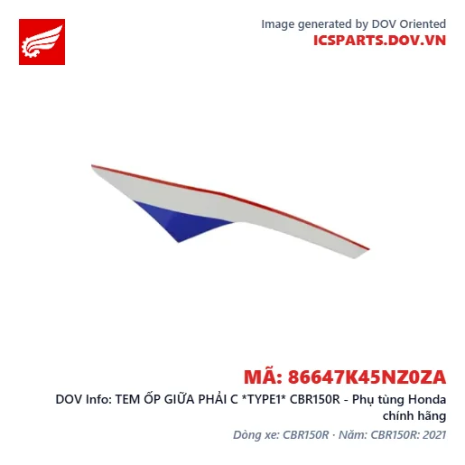 TEM ỐP GIỮA PHẢI C *TYPE1* CBR150R - Phụ tùng Honda chính hãng