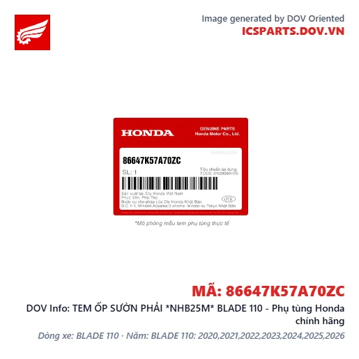 TEM ỐP SƯỜN PHẢI *NHB25M* BLADE 110 - Phụ tùng Honda chính hãng