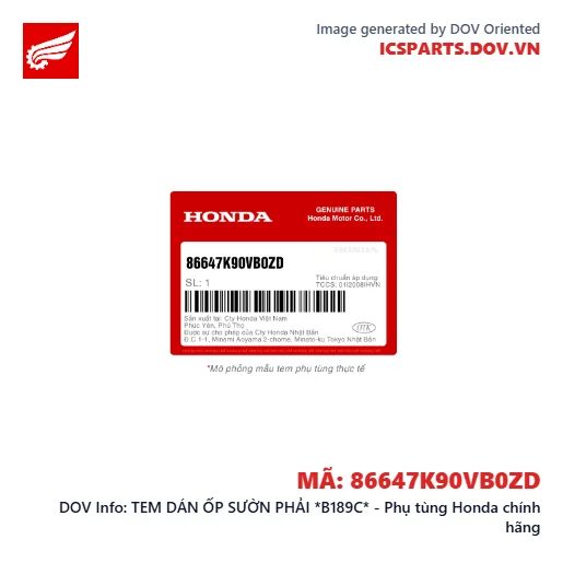 TEM DÁN ỐP SƯỜN PHẢI *B189C* - Phụ tùng Honda chính hãng
