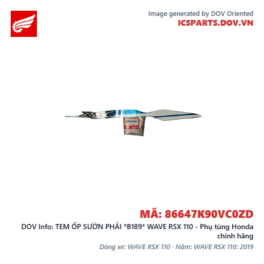 TEM ỐP SƯỜN PHẢI *B189* WAVE RSX 110 - Phụ tùng Honda chính hãng
