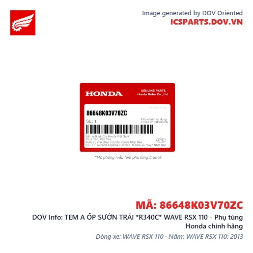 TEM A ỐP SƯỜN TRÁI *R340C* WAVE RSX 110 - Phụ tùng Honda chính hãng