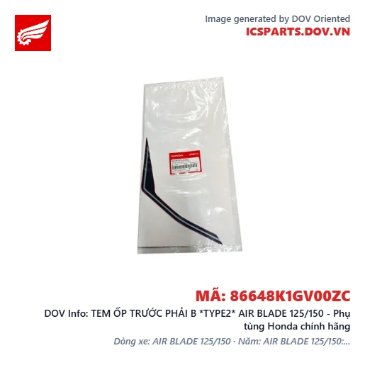 TEM ỐP TRƯỚC PHẢI B *TYPE2* AIR BLADE 125/150 - Phụ tùng Honda chính hãng
