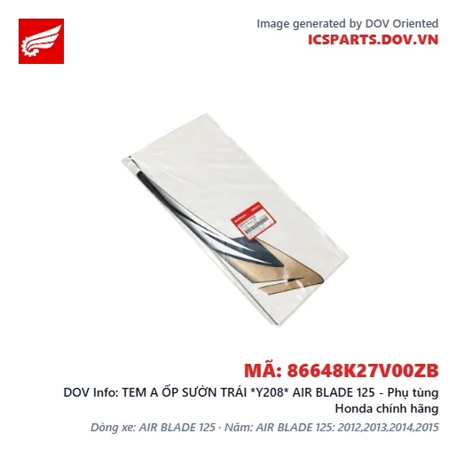 TEM A ỐP SƯỜN TRÁI *Y208* AIR BLADE 125 - Phụ tùng Honda chính hãng