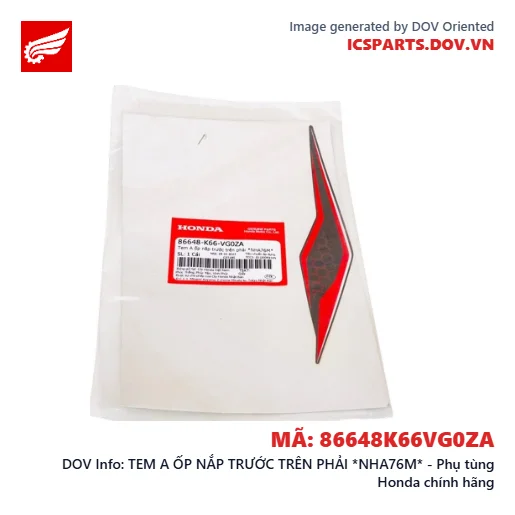 TEM A ỐP NẮP TRƯỚC TRÊN PHẢI *NHA76M* - Phụ tùng Honda chính hãng