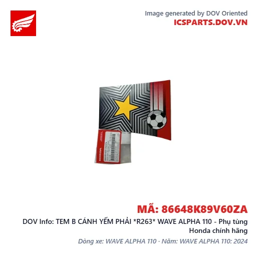 TEM B CÁNH YẾM PHẢI *R263* WAVE ALPHA 110 - Phụ tùng Honda chính hãng