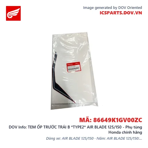 TEM ỐP TRƯỚC TRÁI B *TYPE2* AIR BLADE 125/150 - Phụ tùng Honda chính hãng