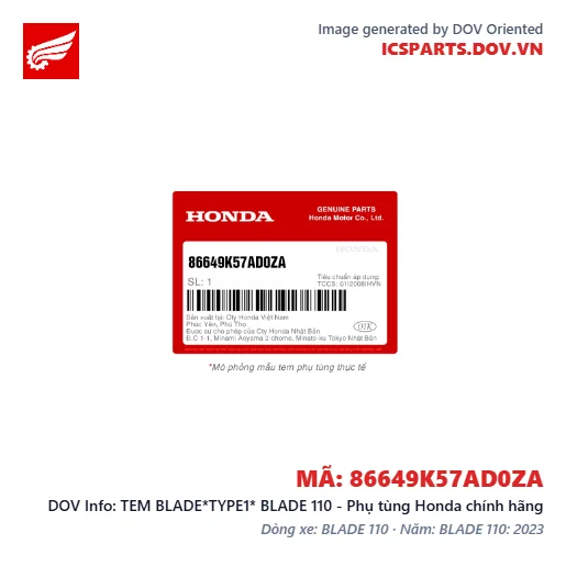 TEM BLADE*TYPE1* BLADE 110 - Phụ tùng Honda chính hãng