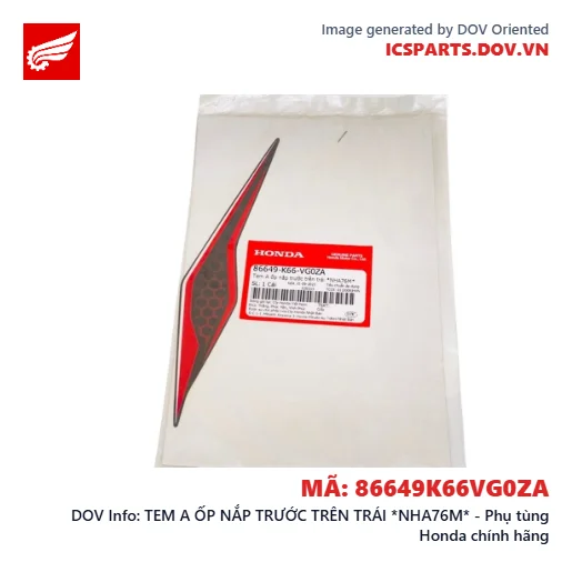 TEM A ỐP NẮP TRƯỚC TRÊN TRÁI *NHA76M* - Phụ tùng Honda chính hãng