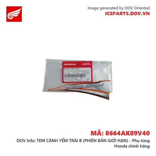TEM CÁNH YẾM TRÁI B (PHIÊN BẢN GIỚI HẠN) - Phụ tùng Honda chính hãng