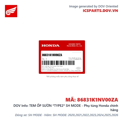 TEM ỐP SƯỜN *TYPE2* SH MODE - Phụ tùng Honda chính hãng