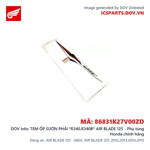 TEM ỐP SƯỜN PHẢI *R340,R340B* AIR BLADE 125 - Phụ tùng Honda chính hãng