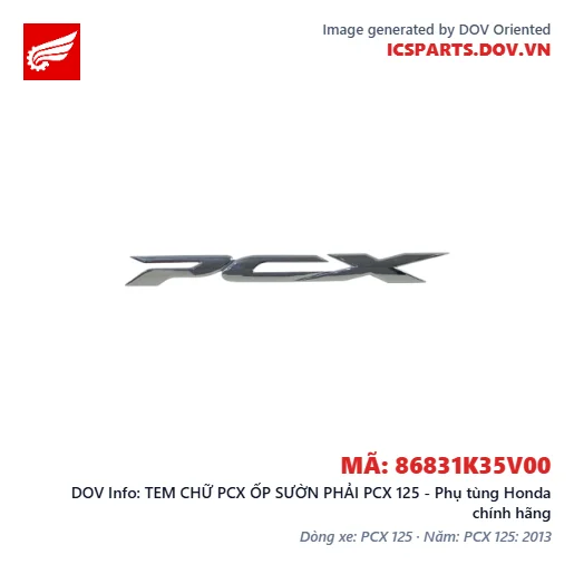 TEM CHỮ PCX ỐP SƯỜN PHẢI PCX 125 - Phụ tùng Honda chính hãng