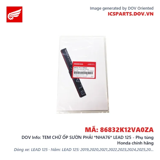 TEM CHỮ ỐP SƯỜN PHẢI *NHA76* LEAD 125 - Phụ tùng Honda chính hãng
