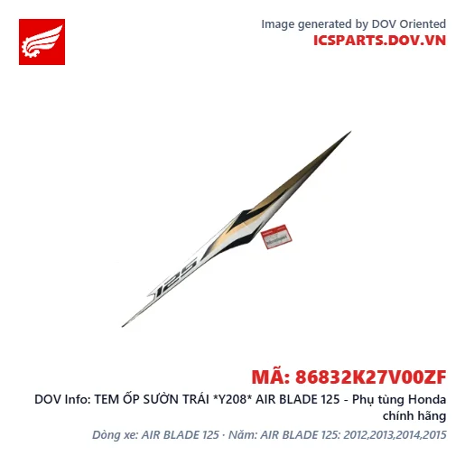 TEM ỐP SƯỜN TRÁI *Y208* AIR BLADE 125 - Phụ tùng Honda chính hãng