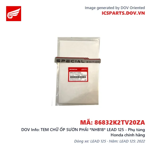 TEM CHỮ ỐP SƯỜN PHẢI *NHB18* LEAD 125 - Phụ tùng Honda chính hãng