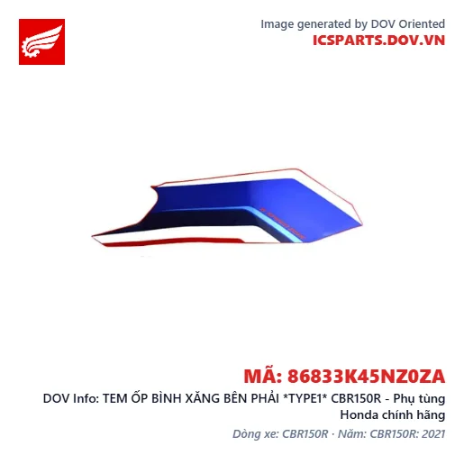 TEM ỐP BÌNH XĂNG BÊN PHẢI *TYPE1* CBR150R - Phụ tùng Honda chính hãng