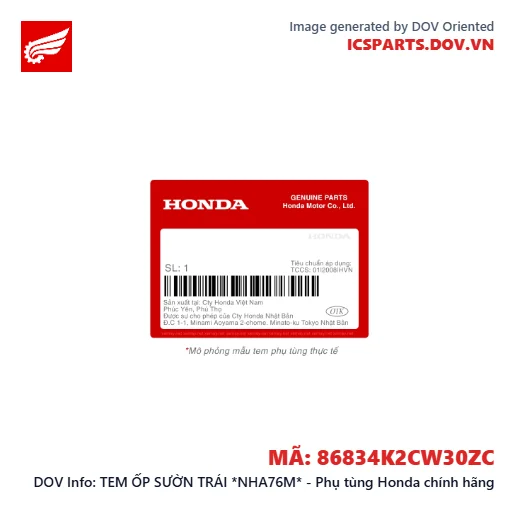 TEM ỐP SƯỜN TRÁI *NHA76M* - Phụ tùng Honda chính hãng
