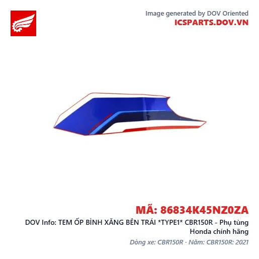 TEM ỐP BÌNH XĂNG BÊN TRÁI *TYPE1* CBR150R - Phụ tùng Honda chính hãng