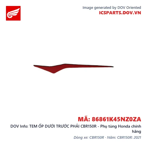 TEM ỐP DƯỚI TRƯỚC PHẢI CBR150R - Phụ tùng Honda chính hãng