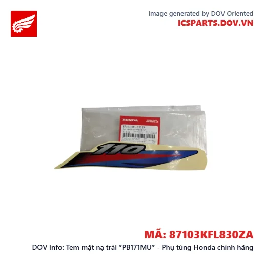 Tem mặt nạ trái *PB171MU* - Phụ tùng Honda chính hãng