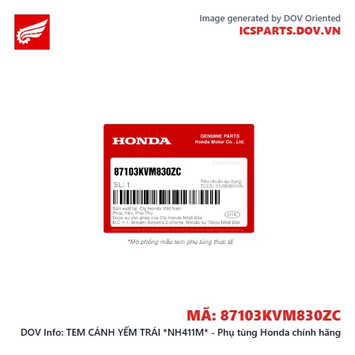 TEM CÁNH YẾM TRÁI *NH411M* - Phụ tùng Honda chính hãng