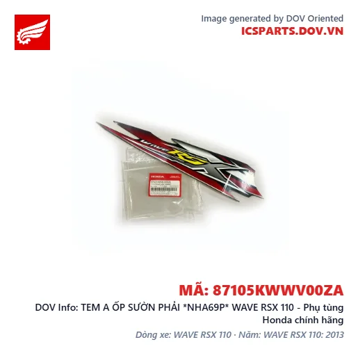TEM A ỐP SƯỜN PHẢI *NHA69P* WAVE RSX 110 - Phụ tùng Honda chính hãng