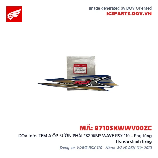 TEM A ỐP SƯỜN PHẢI *B206M* WAVE RSX 110 - Phụ tùng Honda chính hãng