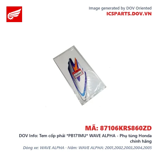 Tem cốp phải *PB171MU* WAVE ALPHA - Phụ tùng Honda chính hãng