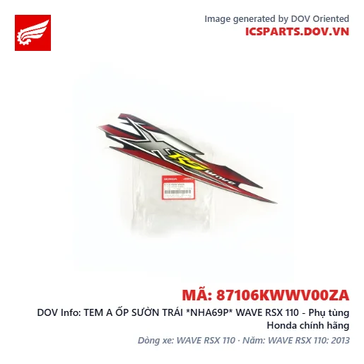 TEM A ỐP SƯỜN TRÁI *NHA69P* WAVE RSX 110 - Phụ tùng Honda chính hãng