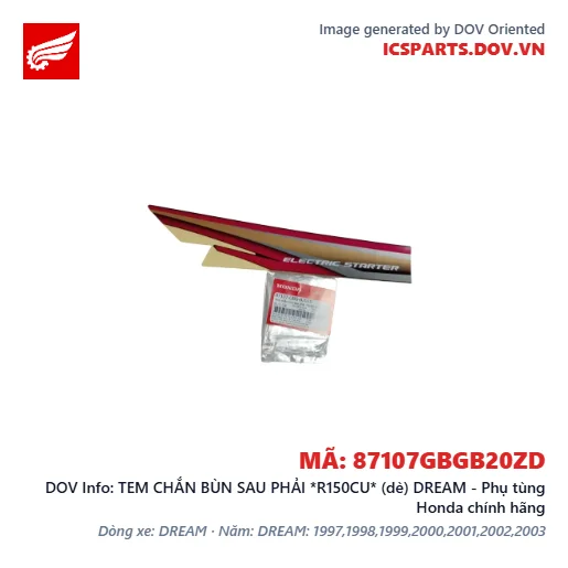 TEM CHẮN BÙN SAU PHẢI *R150CU* (dè) DREAM - Phụ tùng Honda chính hãng