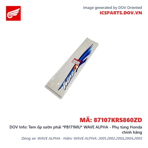 Tem ốp sườn phải *PB171MU* WAVE ALPHA - Phụ tùng Honda chính hãng
