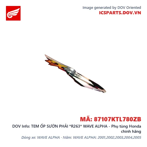 TEM ỐP SƯỜN PHẢI *R263* WAVE ALPHA - Phụ tùng Honda chính hãng