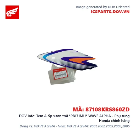 Tem A ốp sườn trái *PB171MU* WAVE ALPHA - Phụ tùng Honda chính hãng