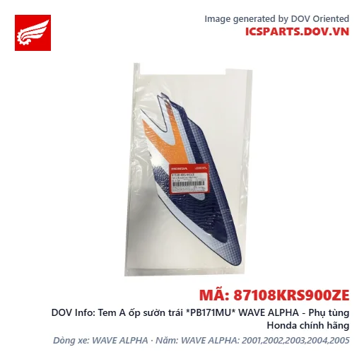 Tem A ốp sườn trái *PB171MU* WAVE ALPHA - Phụ tùng Honda chính hãng