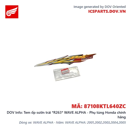 Tem ốp sườn trái *R263* WAVE ALPHA - Phụ tùng Honda chính hãng