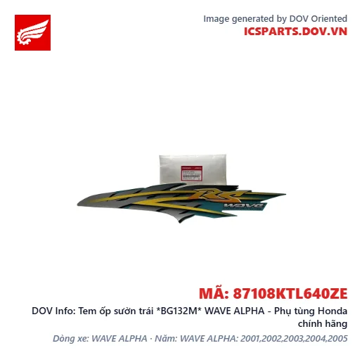 Tem ốp sườn trái *BG132M* WAVE ALPHA - Phụ tùng Honda chính hãng