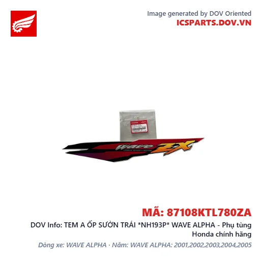 TEM A ỐP SƯỜN TRÁI *NH193P* WAVE ALPHA - Phụ tùng Honda chính hãng
