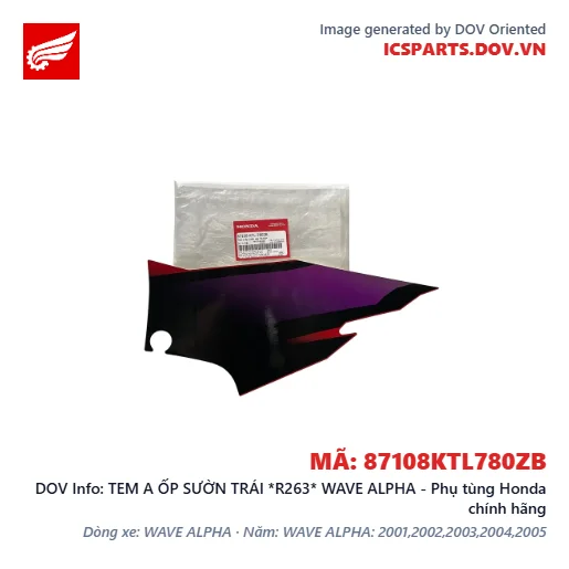 TEM A ỐP SƯỜN TRÁI *R263* WAVE ALPHA - Phụ tùng Honda chính hãng