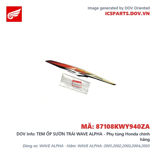 TEM ỐP SƯỜN TRÁI WAVE ALPHA - Phụ tùng Honda chính hãng
