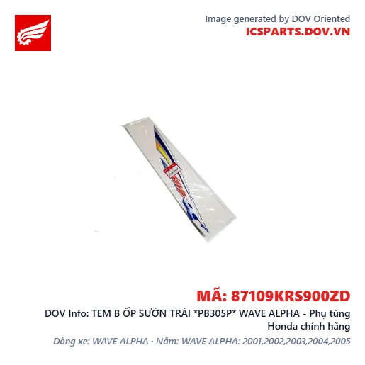 TEM B ỐP SƯỜN TRÁI *PB305P* WAVE ALPHA - Phụ tùng Honda chính hãng